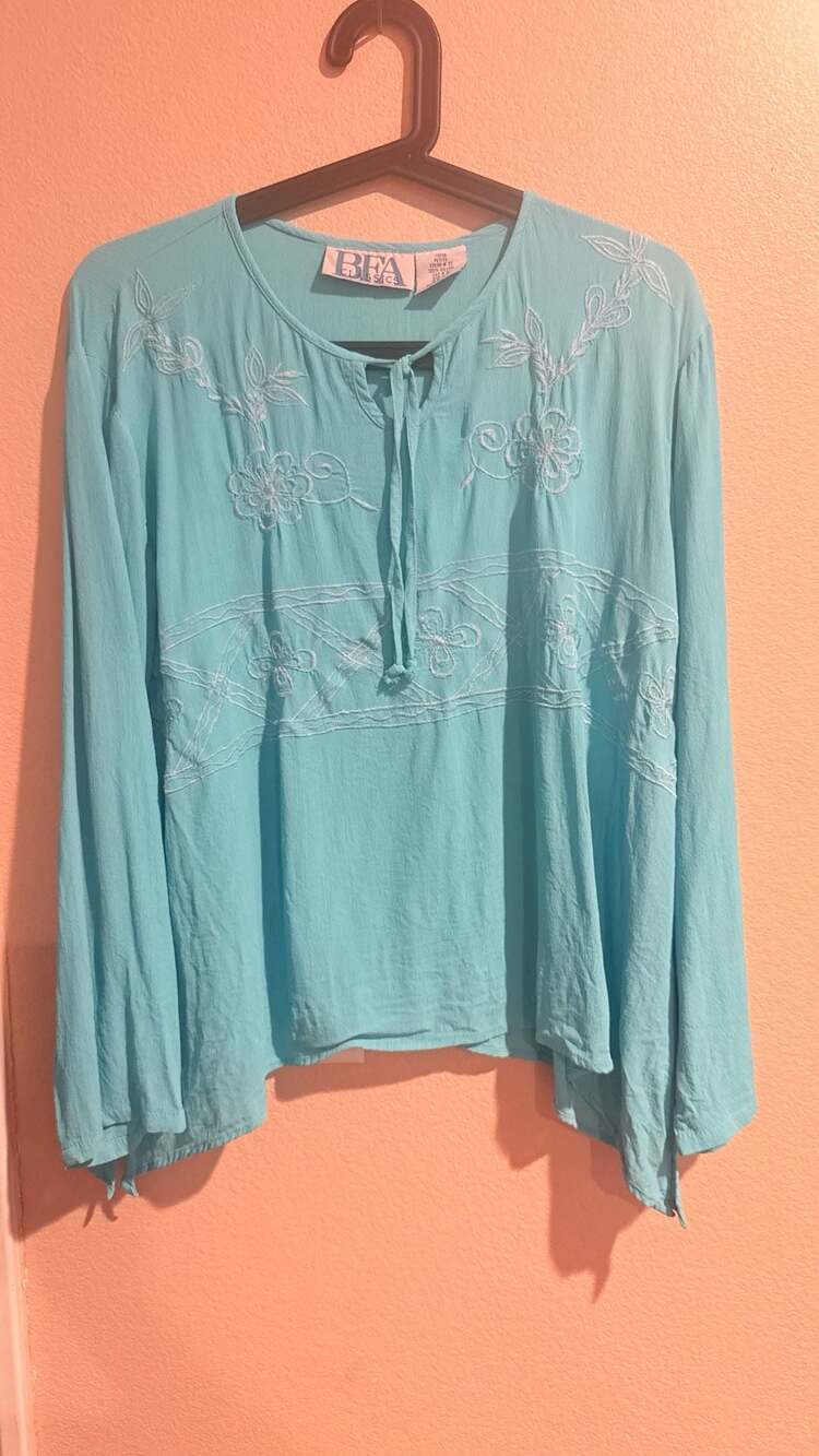 BFA Classics Vintage Aqua TurquoiseBabyBlue Sz.L Petite blouse - Picture 2 of 8